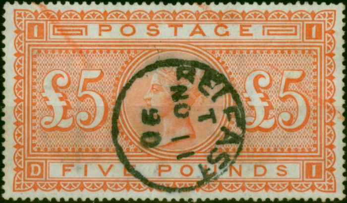 Collectible Postage Stamp GB 1867-83 £5 Orange SG137 Fine Used Example Lovely Fresh Colour