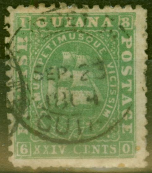 Rare Postage Stamp from British Guiana 1862 24c Green SG50 Good Used Ex-Fred Small