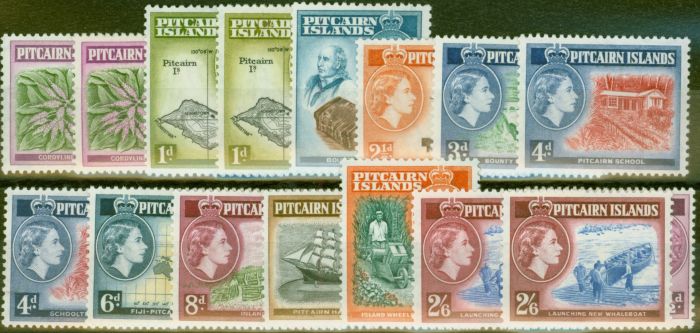 Collectible Postage Stamp from Pitciarn Islands 1957-63 Extended set of 16 SG18-28 + 33 V.F VLMM & MNH