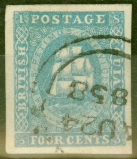 Rare Postage Stamp from British Guiana 1854 4c Blue SG19 Superb Used DEMERARA AU 24 58 CDS 4 Large Margins Ex-Fred Small & Sir Ron Brierley
