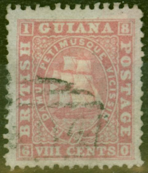 Rare Postage Stamp from British Guiana 1863 8c Pink SG54 Thin Paper Good Used