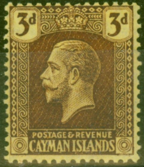 Old Postage Stamp from Cayman Islands 1921 3d Purple-Pale Yellow SG60 V.F Very Lightly Mtd Mint