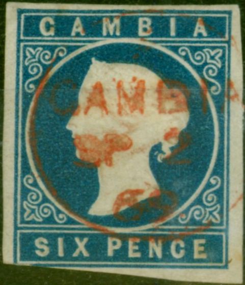 Valuable Postage Stamp Gambia 1869 6d Blue SG3a Good Used (3)