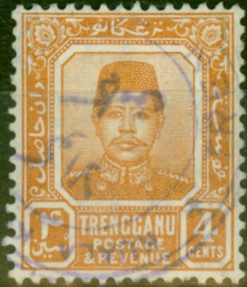 Valuable Postage Stamp Trengganu 1910 4c Orange SG4 Fine Used