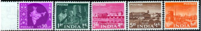 Collectible Postage Stamp from India 1959-60 set of 5 top values SG412-416 Fine Lightly Mtd Mint