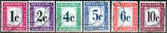 Old Postage Stamp from South Africa 1961 P.Due set of 6 SGD45-D50 V.F.U (3)