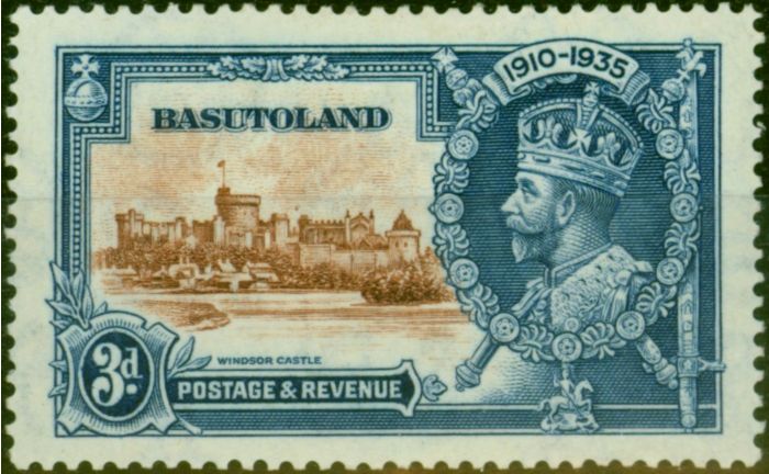 Valuable Postage Stamp Basutoland 1935 3d Brown & Deep Blue SG13a 'Dot to Left of Chapel' Fine & Fresh MM