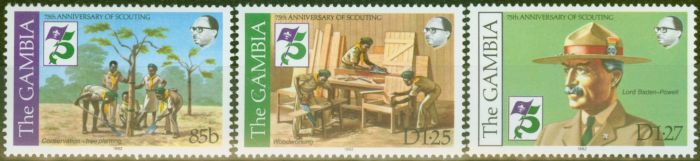 Old Postage Stamp from Gambia 1982 Boy Scouts set of 3 SG468-470 V.F MNH