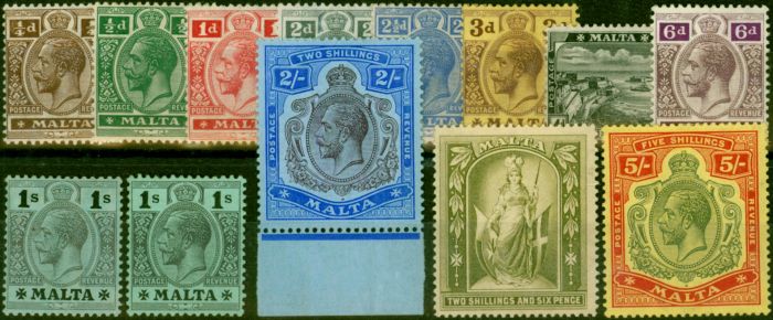 Valuable Postage Stamp Malta 1914-19 Set of 13 SG69-88 Fine LMM