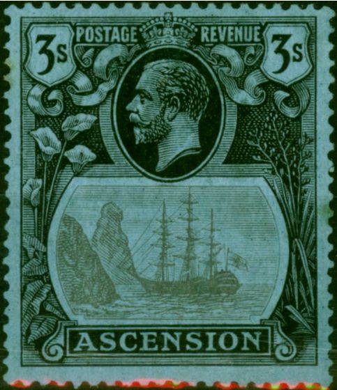 Ascension 1924 3s Grey-Black & Black-Blue SG20a 'Broken Mainmast' Fine MM Scarce  King George V (1910-1936) Collectible Stamps