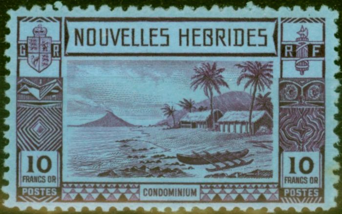 Old Postage Stamp New Hebrides 1938 10f Violet-Blue SG63 Good Mint Never Hinged