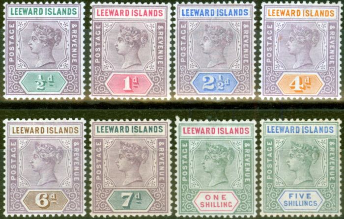 Rare Postage Stamp from Leeward Islands 1890 set of 8 SG1-8 V.F Very Lightly Mtd Mint Nice Quality Set