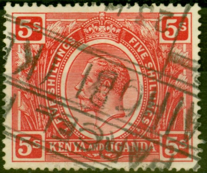 Old Postage Stamp Kenya Uganda & Tanganyika 1922 5s Carmine-Red SG92 Good Used