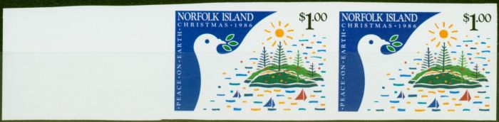 Rare Postage Stamp from Norfolk Islands 1986 Christmas $1 SG395 Var Marginal Imperf Pair Fine MNH