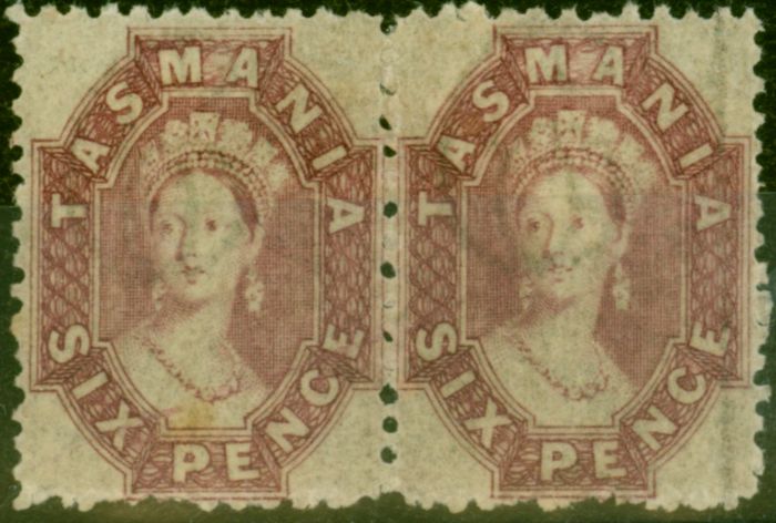 Collectible Postage Stamp from Tasmania 1865 6d Reddish-Mauve SG76 Fine Mtd Mint Pair