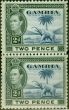 Old Postage Stamp from Gambia 1938 2d Blue & Black SG153 Very Fine MNH Vertical Pair