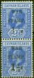 Valuable Postage Stamp from Cayman Islands 1917 1 1/2d on 2 1/2d Dp Blue SG54a No Fraction Bar in Pair with Normal Fine Lightly Mtd Mint