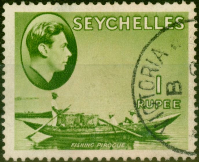 Rare Postage Stamp Seychelles 1938 1R Yellow-Green SG146 V.F.U