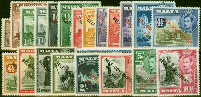 Collectible Postage Stamp Malta 1948-53 Set of 21 SG234-248 Fine LMM