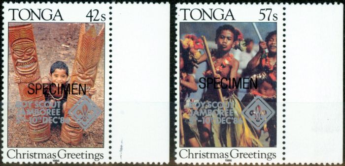 Old Postage Stamp from Tonga 1986 Boys Scouts Specimen set of 2 SG960s-961s V.F MNH