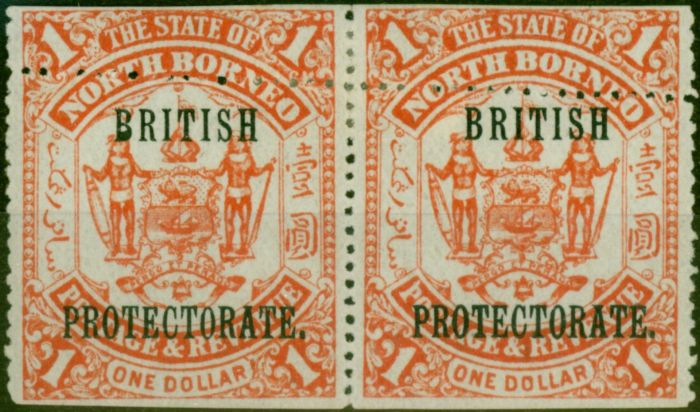 Rare Postage Stamp North Borneo 1901 $1 Scarlet SG142Var Imperf at Top & Base & Mis-Perf Near Top Fine MM