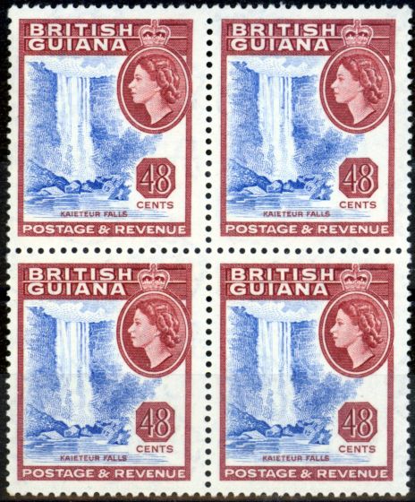 Collectible Postage Stamp from British Guiana 1961 48c Ultramarine & Brown-Lake SG341ab D.L.R V.F MNH Block of 4