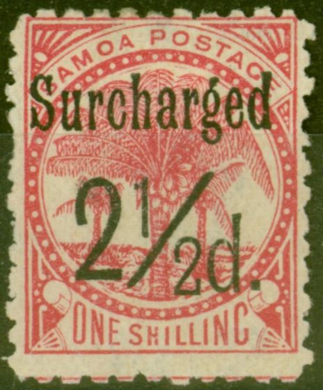 Valuable Postage Stamp from Samoa 1898 2 1/2d on 1s Dull Rose-Carmine SG86 Fine Mtd Mint (21)