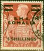 Old Postage Stamp from British Occu Somalia 1948 5s on 5s Red SGS20 Very Fine Used (3)