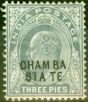 Valuable Postage Stamp from Chamba State 1905 3p Slate-Grey SG29var Gap Between A & T of State Fine Lightly Mtd Mint