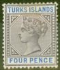 Old Postage Stamp from Turks & Caicos Is 1895 4d Dull Purple & Ultramarine SG71 Fine Mtd Mint