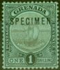 Old Postage Stamp from Grenada 1911 1s Black-Green Specimen SG26s Fine Lightly Mtd Mint