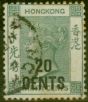 Rare Postage Stamp from Hong Kong 1891 20c on 30c Grey-Green SG45a Good Used