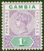 Old Postage Stamp from Gambia 1898 1s Violet & Green SG44a Malformed S V.F Lightly Mtd Mint Choice Rare