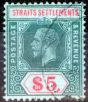 Old Postage Stamp from Straits Settlements 1920 $5 on Emerald Green Back SG212c V.F.U