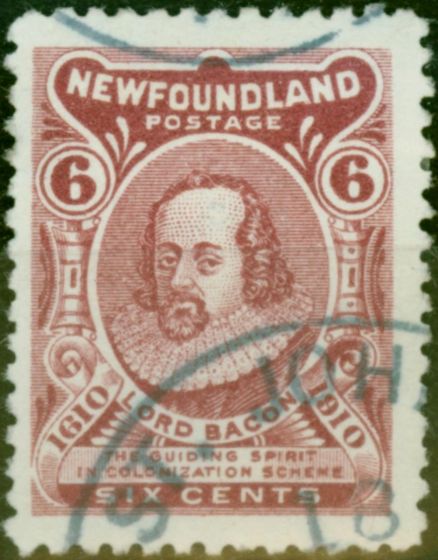 Old Postage Stamp Newfoundland 1910 6c Claret SG100a Fine Used