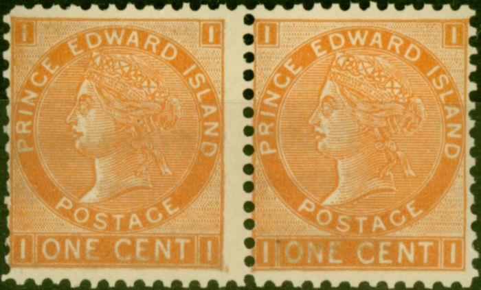 Rare Postage Stamp Prince Edward Island 1872 1c Orange SG34 Very Fine MNH Pair