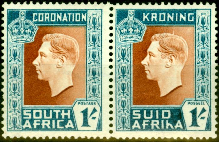 Rare Postage Stamp from South Africa 1937 Coronation 1s SG75a Hyphen Omitted on Afrikaan Stamp Fine MNH