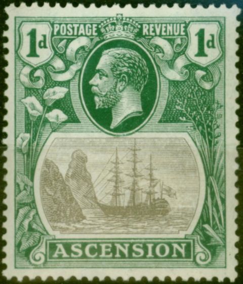 Old Postage Stamp Ascension 1933 1d Grey-Black & Bright Blue-Green SG11d V.F LMM