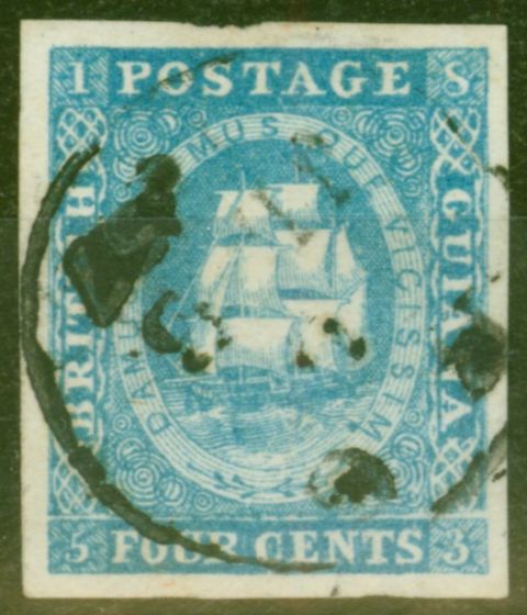 Valuable Postage Stamp from British Guiana 1854 4c Blue SG19 V.F.U with 4 Ample Well Balanced Margins Ex-Sir Ron Brierley