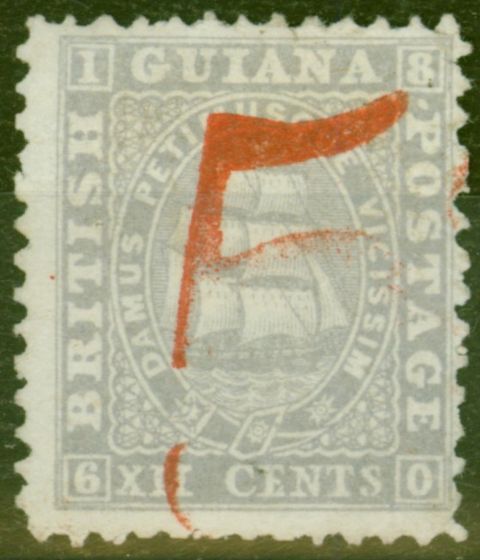 Collectible Postage Stamp from British Guiana 1860 5d in Red on 12c Lilac Postage Payable by Colony to Great Brtain For Overseas Letters SG36var Ex-Fred Small