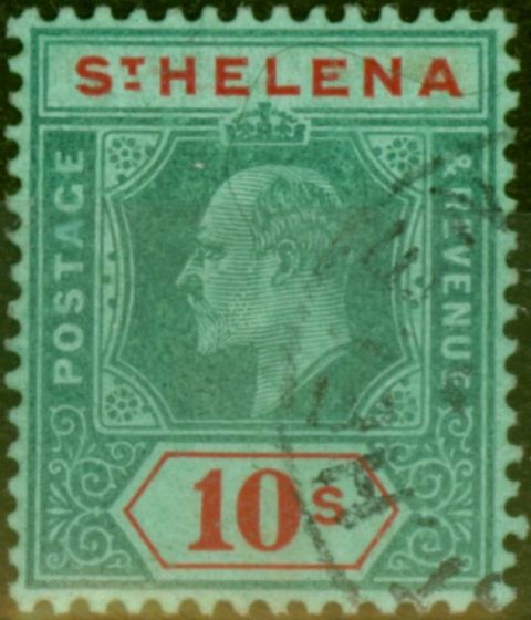 Old Postage Stamp St Helena 1908 10s Green & Red-Green SG70 Fine Used