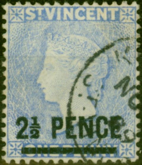 Rare Postage Stamp St Vincent 1889 2 1/2d on 1d Milky Blue SG49 Fine Used (3)