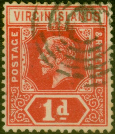 Valuable Postage Stamp Virgin Islands 1919 1d Carmine-Red SG70c Cancelled on Receipt in D.W.I  4 Ring Cancel Rare
