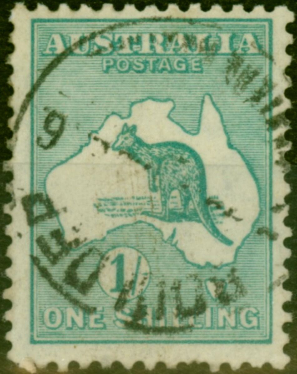 2nd wmk GU blue green Roo SG 28 1915 Australia Stamps 1/ 