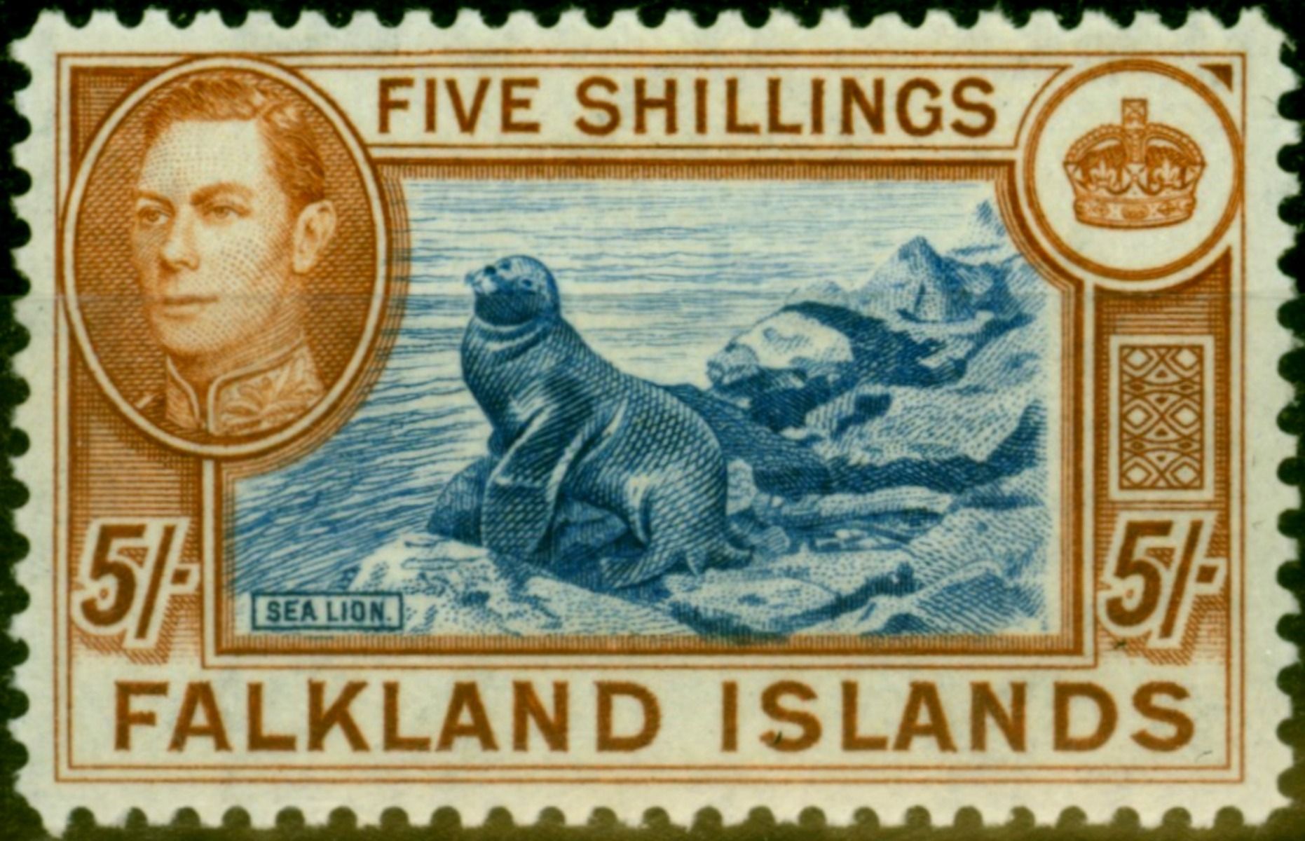 Falkland Islands 1950 SG161d 5s steel blue & buff brown thin paper used 
