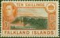 Old Postage Stamp from Falklands Islands 1938 10s Black & Orange-Brown SG162 Fine Very Lightly Mtd Mint