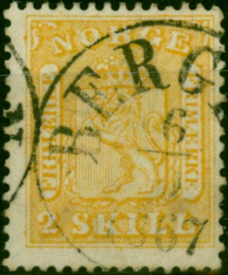 Collectible Postage Stamp Norway 1863 2s Yellow SG12 V.F.U