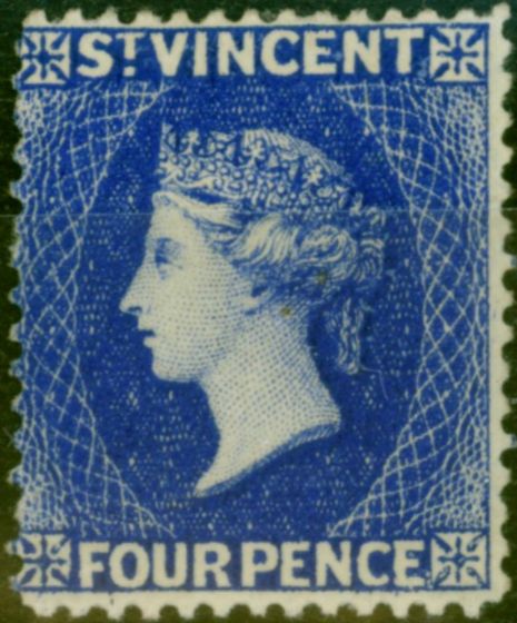Old Postage Stamp from St Vincent 1882 4d Dull Ultramarine SG41a Wmk Reversed Fine & Fresh Mtd Mint