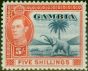 Rare Postage Stamp Gambia 1938 5s Blue & Vermilion SG160 Fine MM