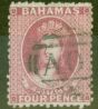 Old Postage Stamp from Bahamas 1863 4d Brt Rose SG26x Wmk Reversed Fine Used